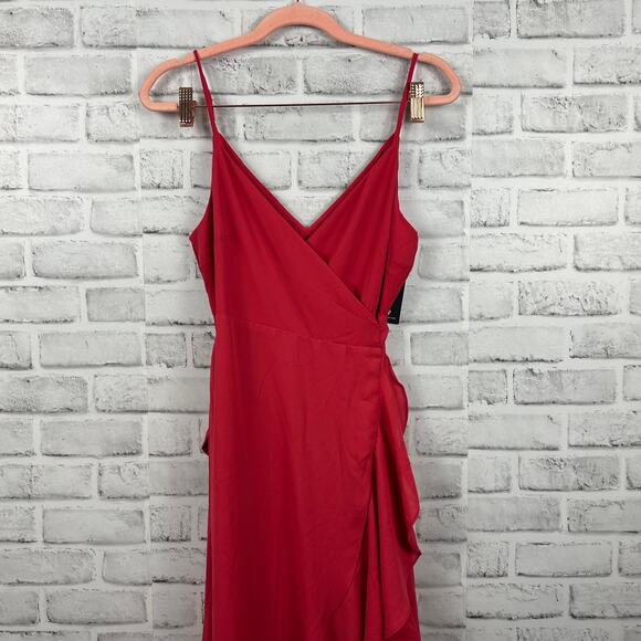 Lulus Manhatten Moment Berry Pink Ruffled Midi Wrap Dress Sz XS NEW - Picture 5 of 13